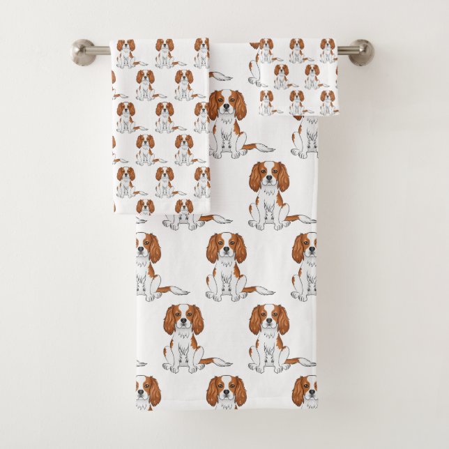 Blenheim Cavalier King Charles Spaniel Pattern Bath Towel Set (Insitu)
