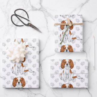 Blenheim Cavalier King Charles Spaniel Pattern Wrapping Paper Sheets