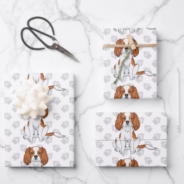 Blenheim Cavalier King Charles Spaniel Pattern Wrapping Paper Sheets (Front)