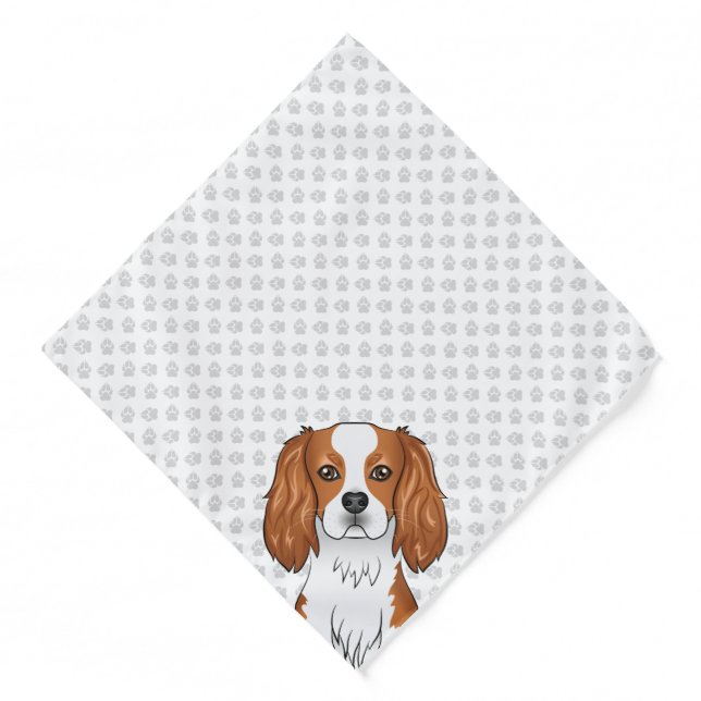 Blenheim Cavalier King Charles Spaniel & Paws Bandana (Front)