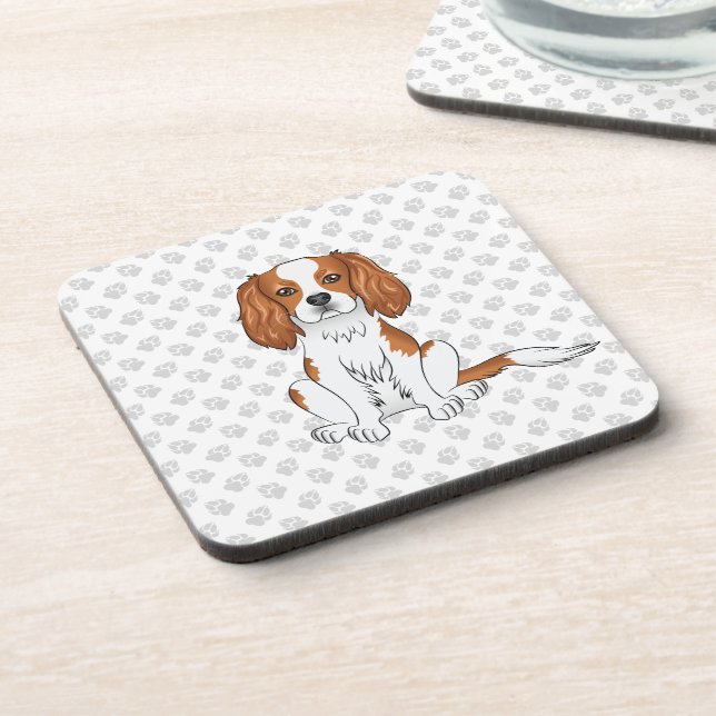 Blenheim Cavalier King Charles Spaniel & Paws Beverage Coaster (Left Side)