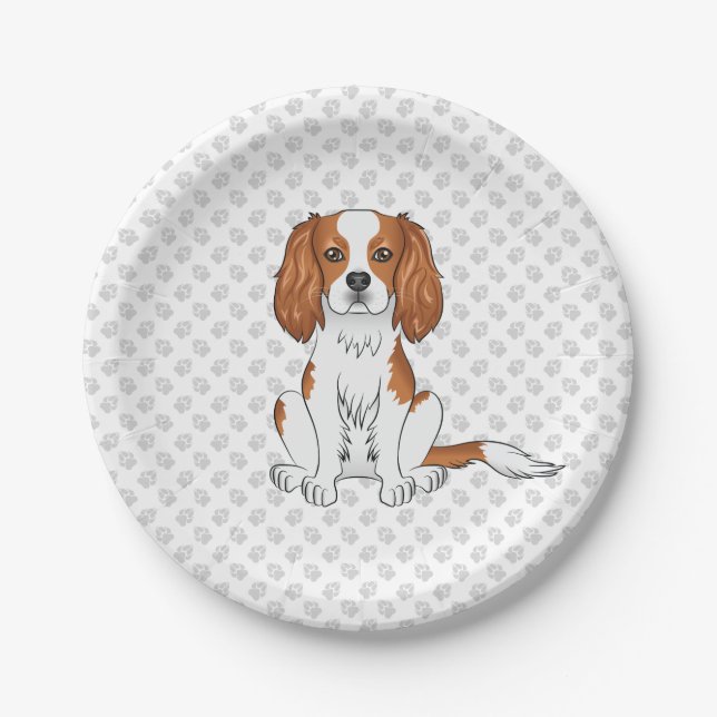 Blenheim Cavalier King Charles Spaniel & Paws Paper Plates (Front)