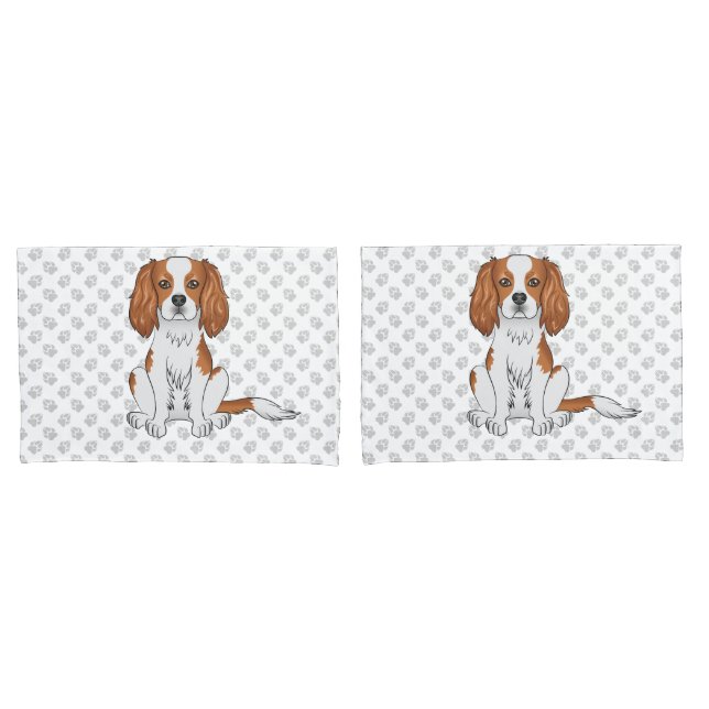 Blenheim Cavalier King Charles Spaniel & Paws Pillow Case (Front-Set)