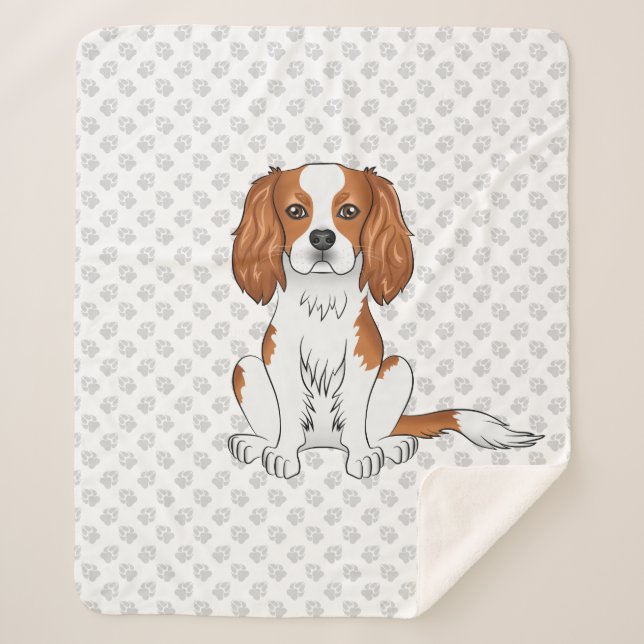 Blenheim Cavalier King Charles Spaniel & Paws Sherpa Blanket (Front)