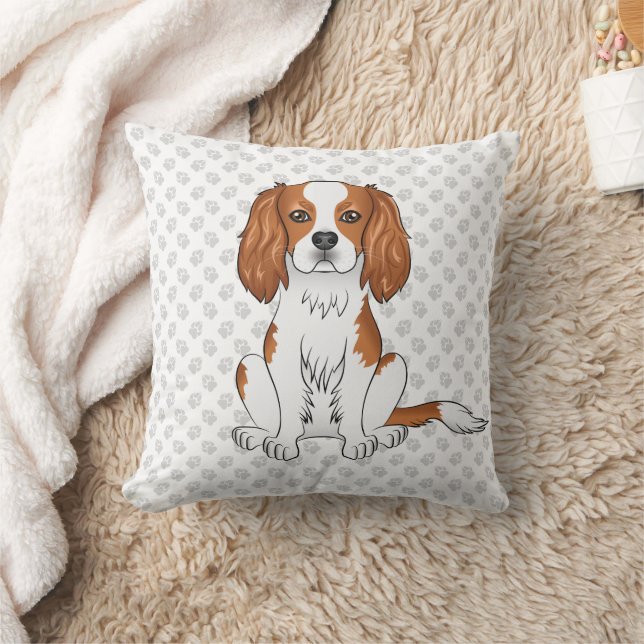 Blenheim Cavalier King Charles Spaniel & Paws Throw Pillow (Blanket)