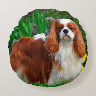 Blenheim Cavalier King Charles Spaniel Puppy Dog Round Pillow