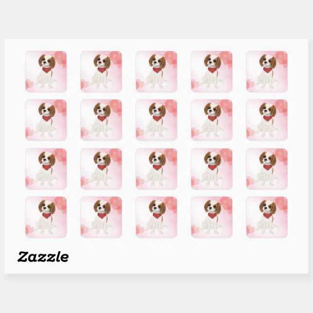 Blenheim Cavalier King Charles Spaniel Puppy Square Sticker | Zazzle