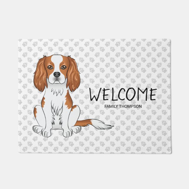 Blenheim Cavalier King Charles Spaniel & Text Doormat (Front)