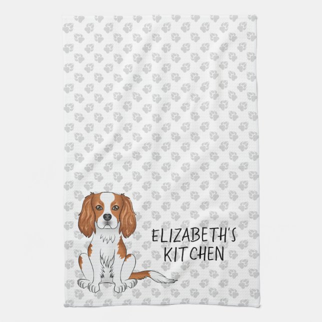 Blenheim Cavalier King Charles Spaniel & Text Kitchen Towel (Vertical)