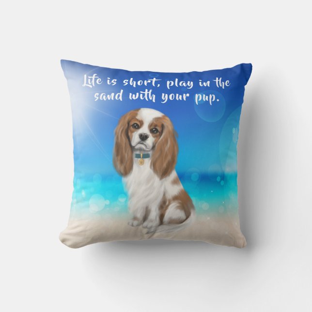 Blenheim Cavalier King Charles Spaniel Throw Pillow (Front)