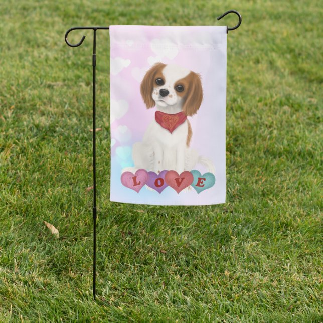 Blenheim Cavalier King Charles Spaniel Valentine Garden Flag (In SItu)