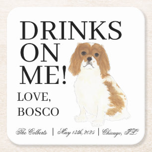 Blenheim, Cavalier King Charles Spaniel Wedding Square Paper Coaster