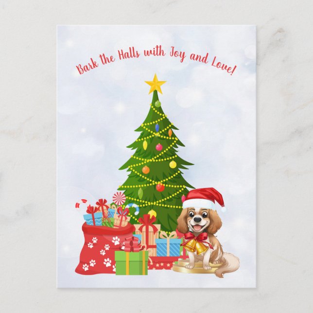 Blenheim Cavalier King Charles Spaniel's Christmas Holiday Postcard (Front)