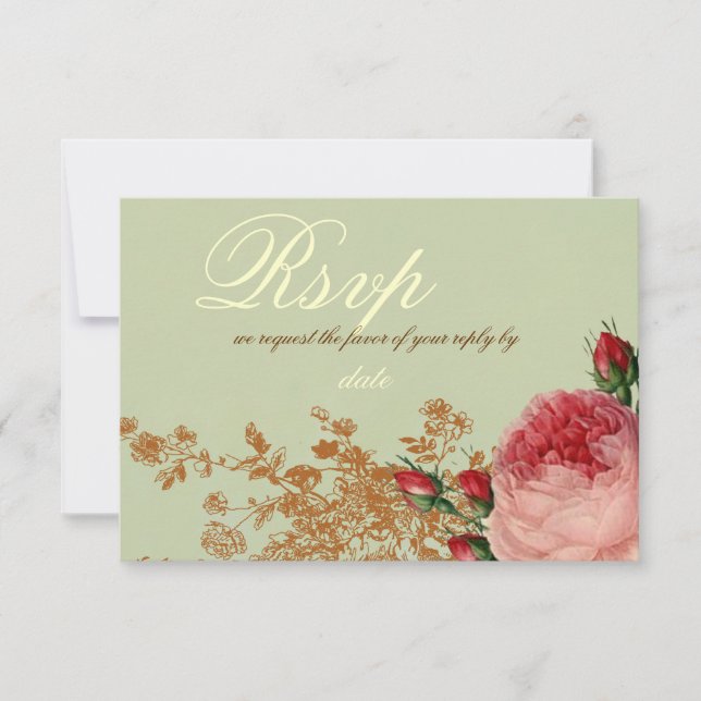 Blenheim Rose- Elegant Sage Green RSVP Invitation (Front)