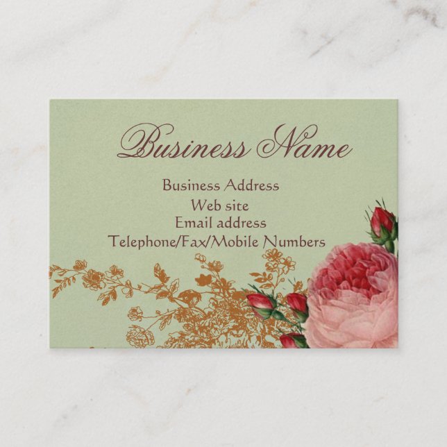 Blenheim Rose - Elegant Sage Green Silver Business Card (Front)