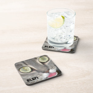 Blep Cat tounge Stickers Beverage Coaster