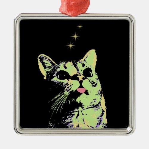Blep Mode Kitty Watches The Stars Metal Ornament