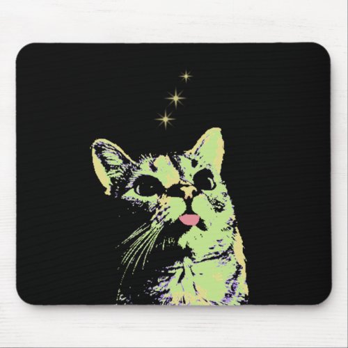 Blep Mode Kitty Watches The Stars Mouse Pad