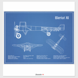 Bleriot XI - Airplane Blueprint Drawing Plans AD Sticker