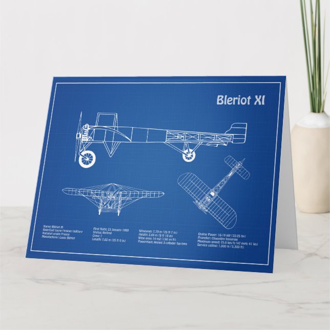 Bleriot XI - Airplane Blueprint Drawing Plans AD Thank You Card (Front)