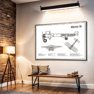 Bleriot XI - Airplane Blueprint Drawing Plans BD Poster