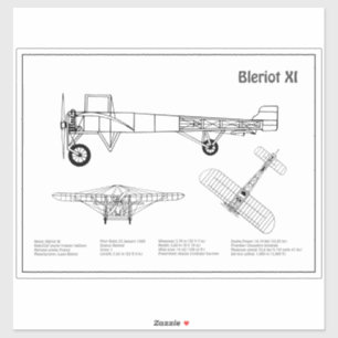 Bleriot XI - Airplane Blueprint Drawing Plans BD Sticker