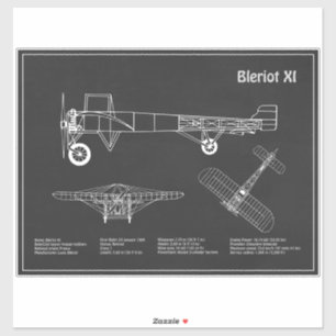 Bleriot XI - Airplane Blueprint Drawing Plans PD Sticker