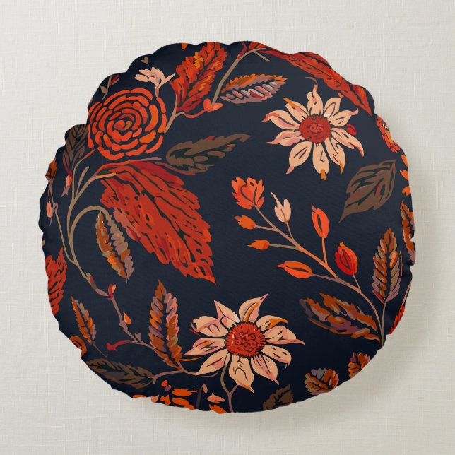 Blerta 3 - Floral Pattern Round Pillow (Front)
