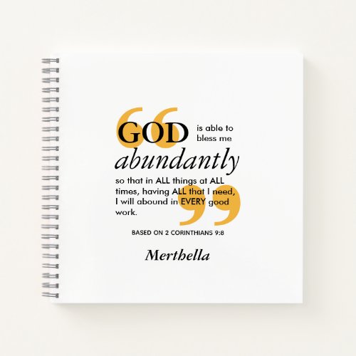 BLESS ABUNDANTLY 2 Cor 9 8 Positive Affirmation Notebook