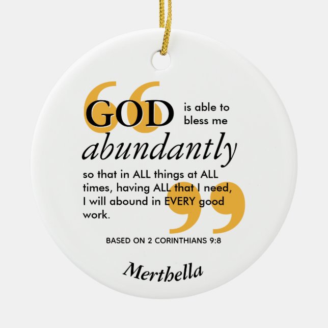 BLESS ABUNDANTLY Christian Prayer Ceramic Ornament (Front)