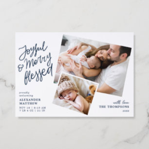 Bless Holiday Birth Announcement Letterpress Card