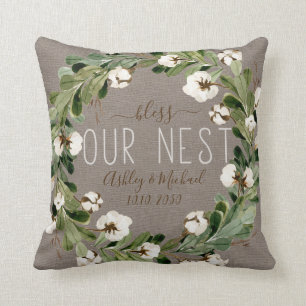 Bless Nest Cotton Wreath Photo Wedding Keepsake Throw Pillow