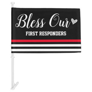 Bless Our First Responders Red Line Car Flag