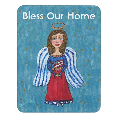 Bless Our Home American Folk Art Angel Flag Door Sign