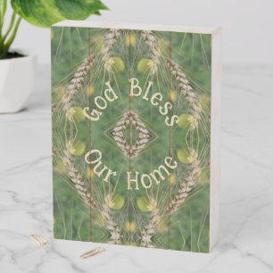 Bless Our Home Dried Grass Abstract Wooden Box Sign