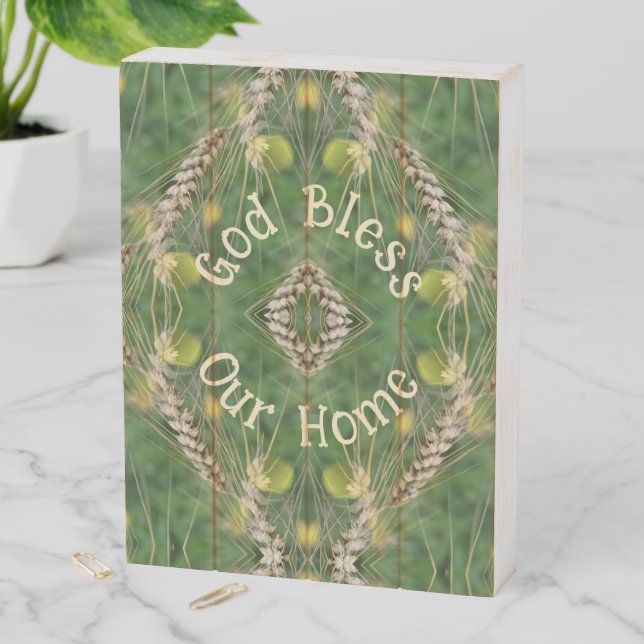 Bless Our Home Dried Grass Abstract Wooden Box Sign (In Situ Vertical)