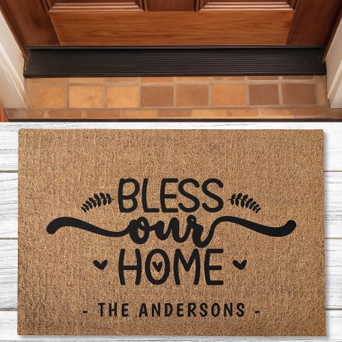 Bless Our Home Personalized Faux Burlap Doormat