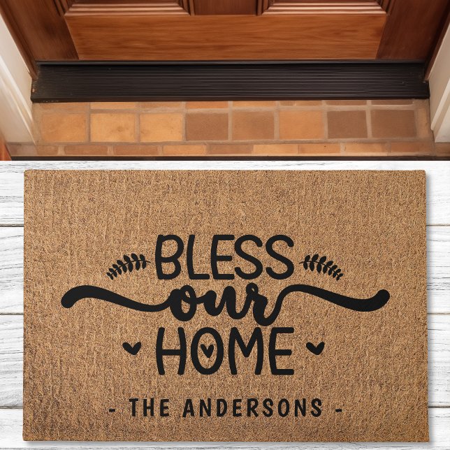 Bless Our Home Personalized Faux Burlap Doormat (Creator Uploaded)