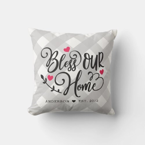 Bless Our Home Personalized Monogram Family Throw Pillow