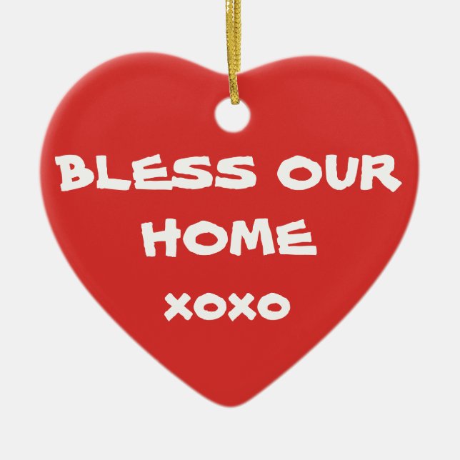 Bless Our Home Simple Script Cute Christmas Ceramic Ornament (Front)