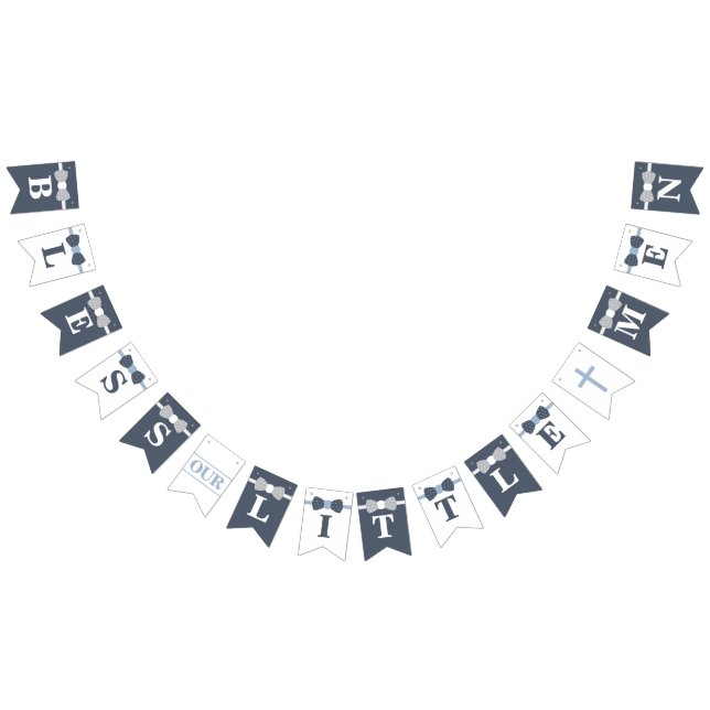 Bless Our Little Men Banner, Navy, Gray Bunting Flags (All)