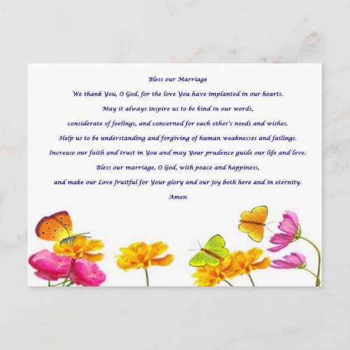 Bless our Marriage prayer Postcard