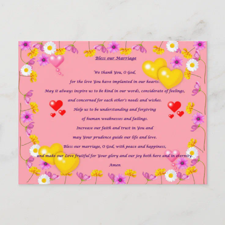 Bless our Marriage prayer Postcard | Zazzle