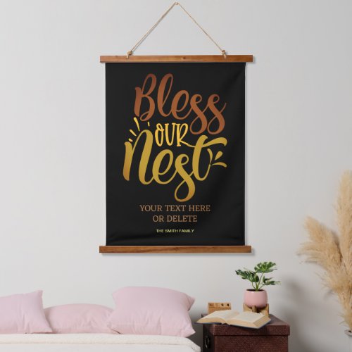 Bless our Nest elegant typography farm  Hanging Tapestry