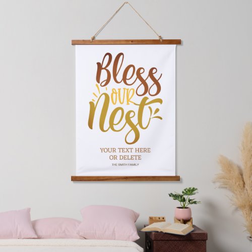 Bless our NEST elegant typography farm Hanging Tapestry