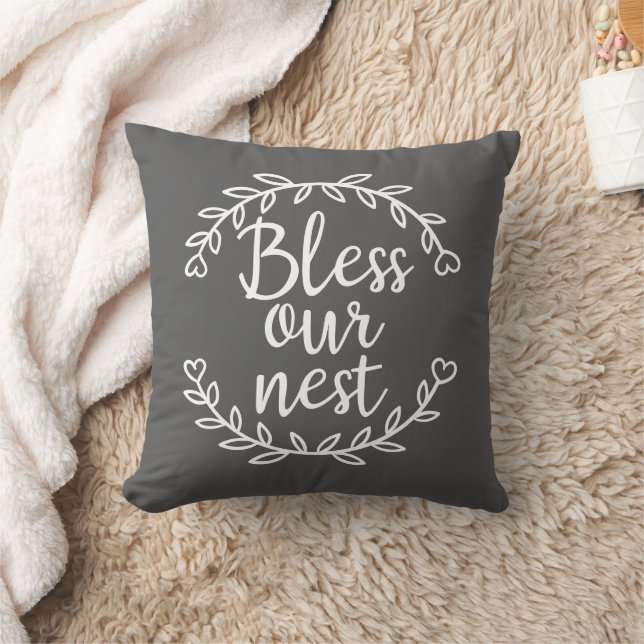 Bless Our Nest Farmhouse Gray Accent Throw Pillow (Blanket)