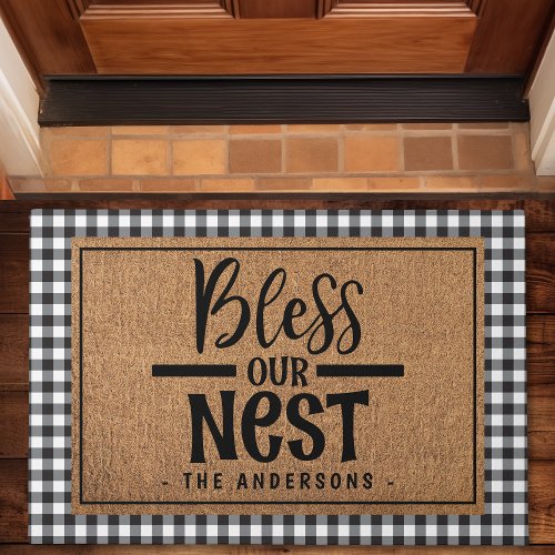 Bless Our Nest Farmhouse Plaid Burlap Doormat