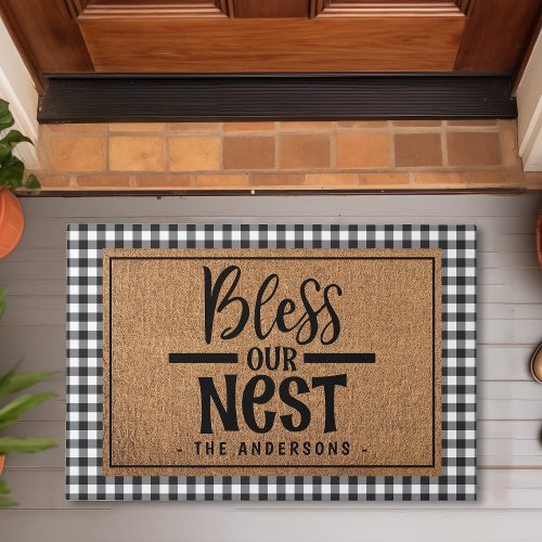 Bless Our Nest Farmhouse Plaid Burlap Doormat