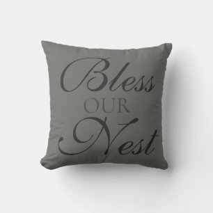 Bless Our Nest Gray Throw Pillow