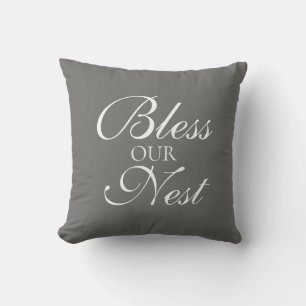 Bless Our Nest Gray Throw Pillow
